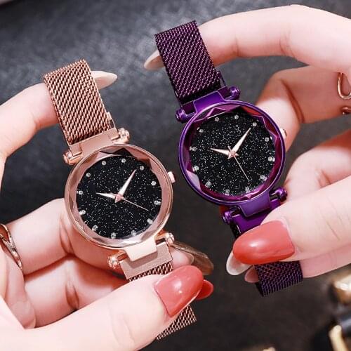 Fashion Women watch Elegant Magnet Quartz Watch for women Buckle Starry Sky Roman Numeral Lady Wristwatch Gift Gril Dropshipping