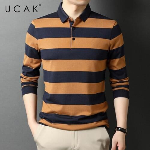 UCAK Brand Classic Casual Turn-down Collar Striped T Shirt Men Clothes Autumn New Arrivals Streetwear Long Sleeve T-Shirts U5717
