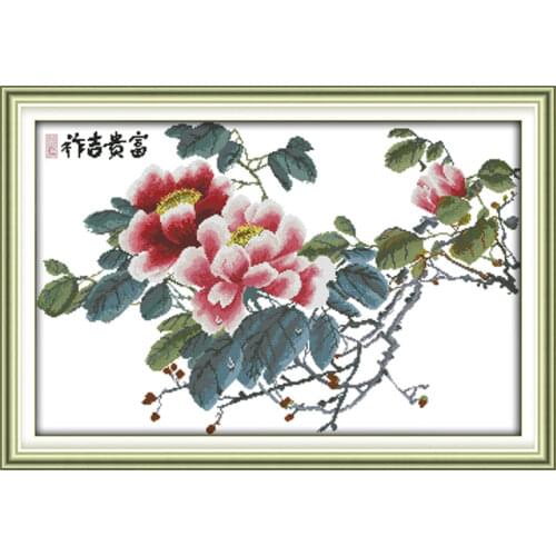 Wealth and auspicious (4) cross stitch kit flower 14ct printed fabric canvas stitching embroidery DIY handmade needlework