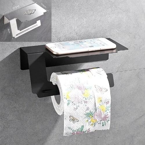 Wall Mounted Black Toilet Paper Holder Tissue Paper Holder Roll Holder With Phone Storage Shelf Bathroom Accessories