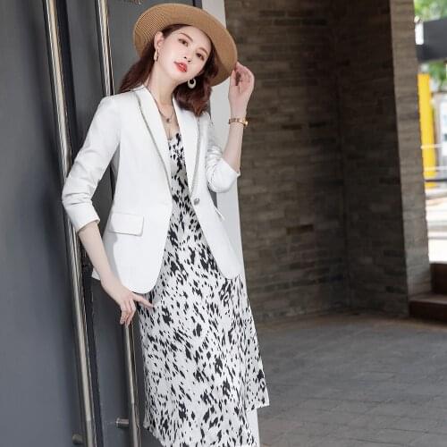2021 New Elegant Autumn White Black Women Blazers Long Sleeve Coat Female Outerwear Office Lady Jacket Bussiness Tops