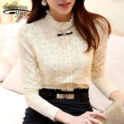 New 2021 High Quality Women Fashion Lace Blouse Shirts Autumn and Winter Plus Thick Velvet Warm Bottoming Shirt Blusas 999 20