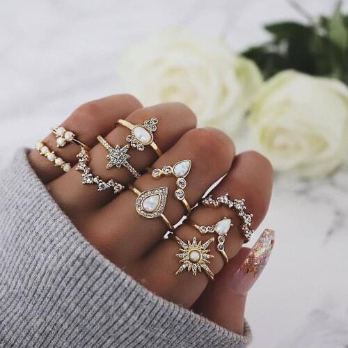 New Vintage style ring with diamond and crown combination joint ring 10-piece suit ring personalized girl ring