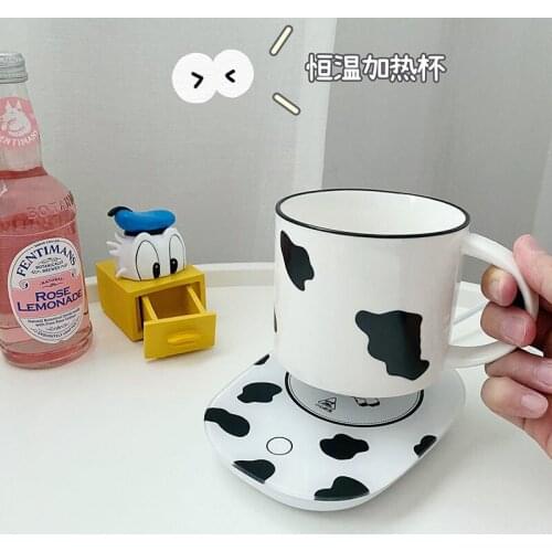 Heating Cup Pad Milk Ceramic Cup Oatmeal Cup Breakfast Cup Dormitory Cute Girl Heart Milk Ceramic Ins Coffee Cup and Saucer Set