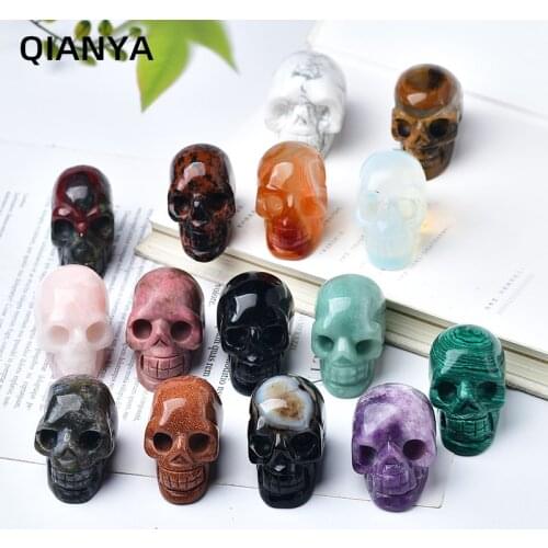 Natural Crystal Quartz Gemstone Carving Crafts Skull Healing New Energy Decoration Desktop Ornamental Stone