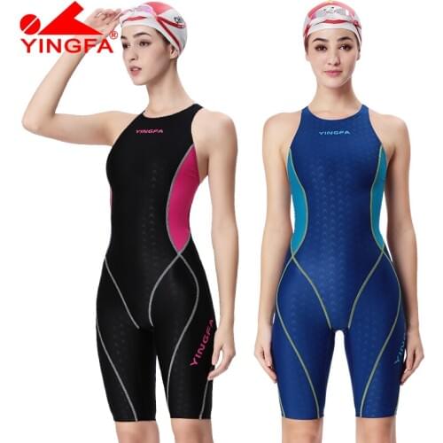 Yingfa professional competition swimsuit women girls one piece swimwear kids training swimwear racing sharkskin knee swimsuit