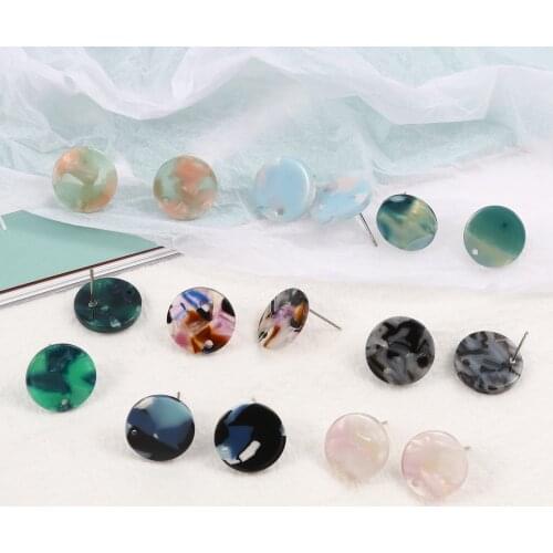 10 PCs Colorful Resin Ear Post Stud Earrings For Men Jewelry Zinc Based Alloy Earrings Findings Round W/ Loop 15mm Dia