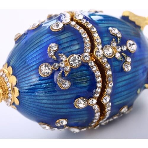 Luxury Blue Faberge Easter Egg Russian Royal Case Leg Jewellery Box Holder