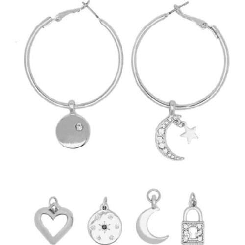 1 Set Star Moon Heart Lock Hoop Earrings Replaceable Tiny Huggie Charm Pendant Drop Earring Kit Women Minimalist Jewelry