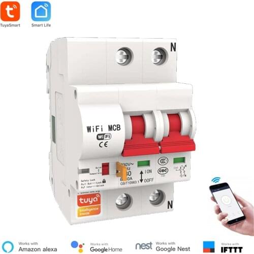 Smart Life WiFi Circuit Breaker 2P Automatic Switch Overload Short Circuit Protection Alexa Google Home Compatible