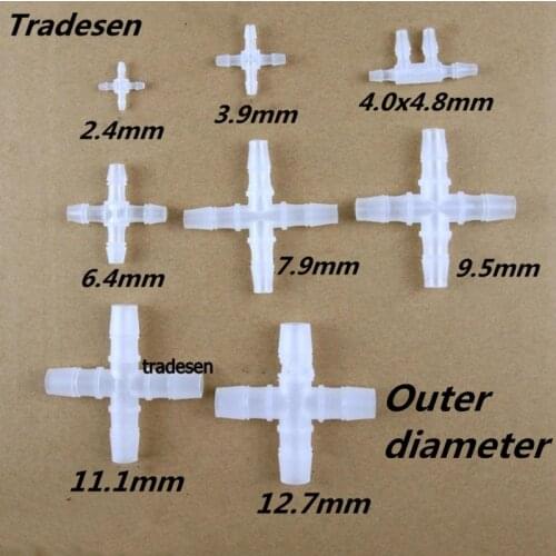 4pcs O.D 2.4mm to 12.7mm Plastic Pagoda Barbed Equal 4 Way Type Hose Connector Pipe Fitting Tube Joint for Garden