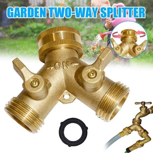 Garden Watering Hose Y Valve Connectors Brass Pipe Splitter With Solid Brass Handle 2 Way Adapter Tube Shunt Joint