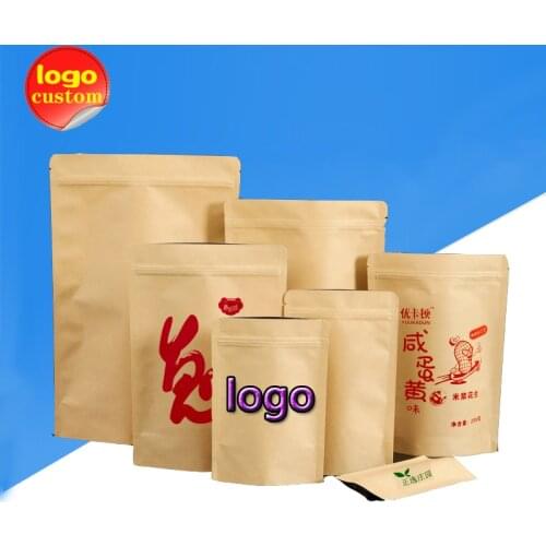 Standing Ziplock Zipper Kraft Paper Bag for Chocolates Cheese Cookies Biscuits Candy Snack Gift Nut Spice Food Packaging Custom