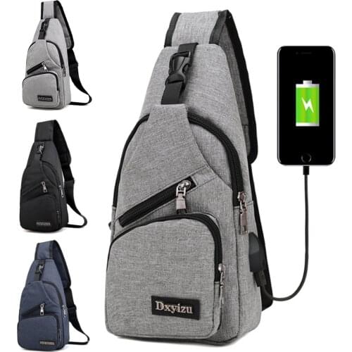 Male Shoulder Bags USB Charging Sling Bag Crossbody Multi-function Canvas Antitheft Waist Packs Trip Chest Messengers Pack