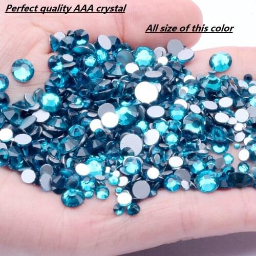Dark Aquamarine Non Hotfix Glass Rhinestones SS3-SS34 And Mixed Sizes Glue On Strass Stones And Crystals DIY Nails Art Supplies