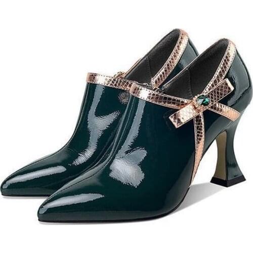 Heeled high heels womens new spring womens shoes pointed rhinestone bow slim deep mouth single shoes