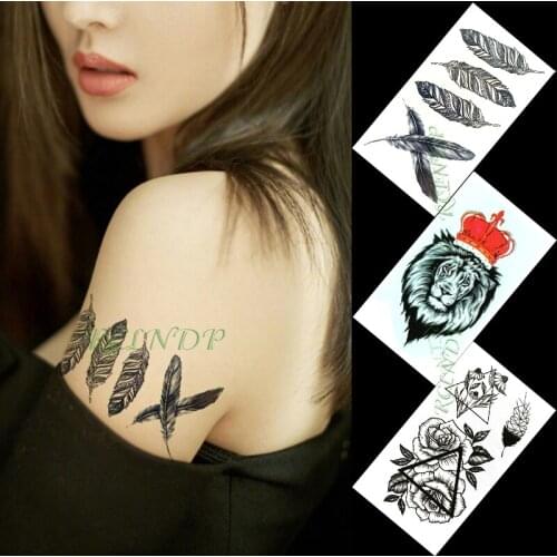 Waterproof Temporary Tattoo Sticker crown lion king feather flower small art tatto flash tatoo fake tattoos for women men kid