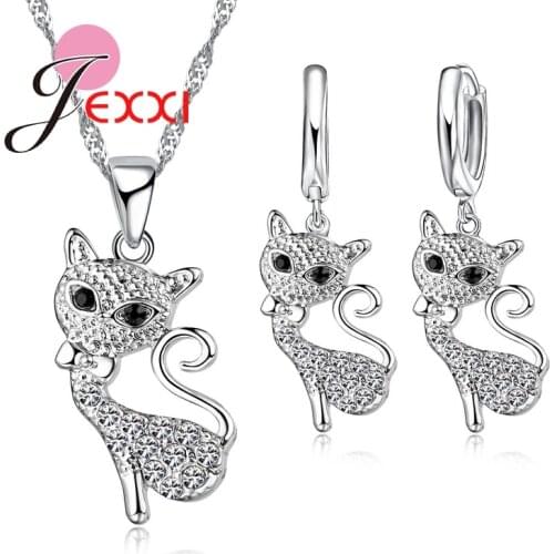 Funny Design CZ Jewelry Sets Fashion Women Cartoon Fox 925 Sterling Silver Pendants Necklace Drop Earrings