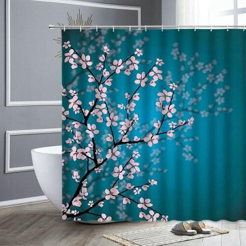 Floral Shower Curtain Cherry Blossom Lotus Tulip Flower Fabric Bathroom Curtains Bath Accessories Home Bathtub Decor Screen Set