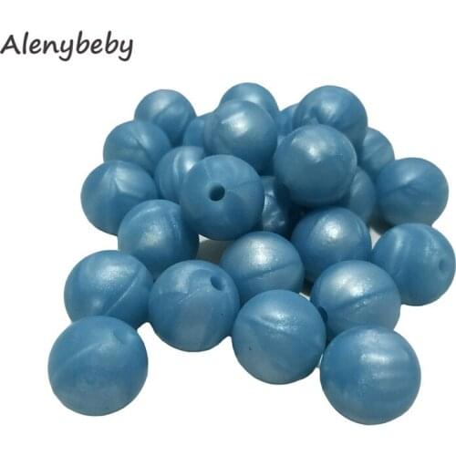 Pearl Blue Color Food Grade Silicone Round Bead 12/15mm Baby Teether Necklace Toy DIY Pacifier Chain Care Baby Teether Product