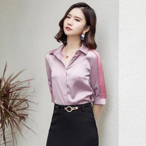 Womens Spring Autumn Style Chiffon Blouse Shirt Womens Turn-Down Collar Button Hollow Out Solid Color Elegant Tops SP937