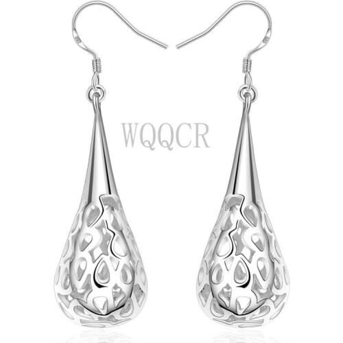 Wholesale Womens Wedding Jewelry Long Section 925 Silver colorHollow Water Drop Earrings Ladies Exquisite Fashion Earrings Gift