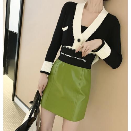 Women Sexy Letter High Waist Pu Leather Skirts Zipper Pencil Mini Skirt Streetwear Short Skirts