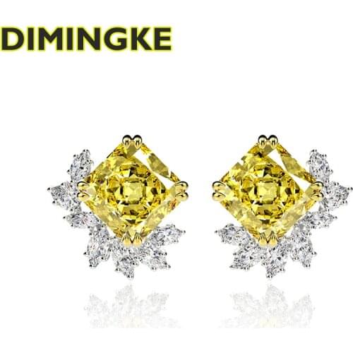 DIMINKGE 10*10mm Yellow High Carbon Diamond Flower Stud Earrings S925 Sterling Silver Sparkling Jewelry Woman Gift