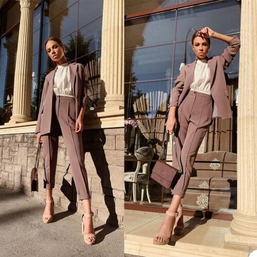 Women Single botton Work Blazer Suits OL Pants Suit Notched Jacket With Trouser Custom Made Two Pieces Set