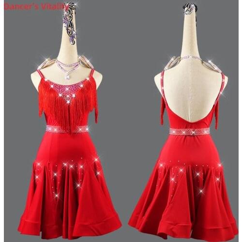 Latin Dance Dress Diamond-Studded Tassel Long Skirt Performance Clothes High-End Custom Children Woman Competition Clothing