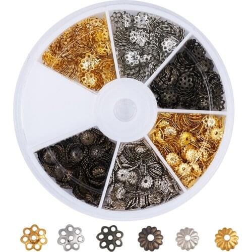 1200pcs/box Iron Hollow Filigree Flower Beads Cap Cone for Jewelry Making DIY Accessories Findings 5~6x1~1.5mm Hole: 1mm