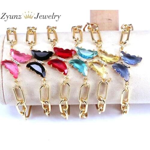 5PCS, Womens gold color link chain bracelets bangles crystal butterfly charm bracelet adjustable chain bracelet