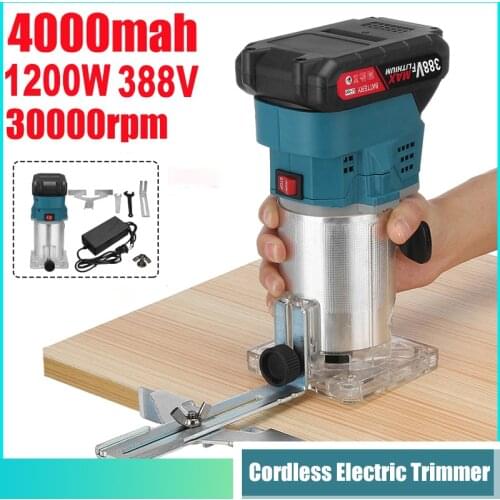 388V 1200W Cordless Electric Trimmer Woodworking Engraving Slotting Trimming Milling Machine Wood Router for Makita 18V Battery