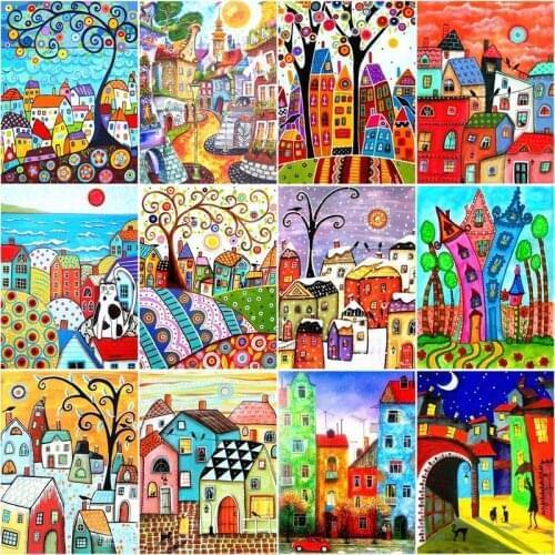 CHENISTORY 60x75cm Frame Paint By Number For Adults Abstract House Landscape Acrylic Paint On Canvas Coloring By Numbers