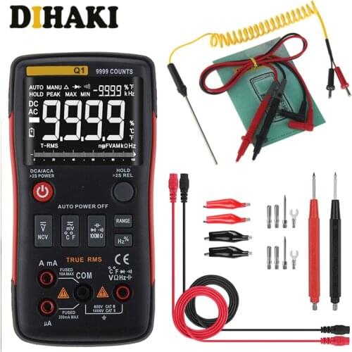 Q1 True-RMS Digital Multimeter Professional Auto Button 9999 Counts Analog Bar Graph AC/DC Voltage Ammeter Current Tester Ohm