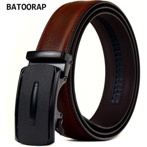 BATOORAP Formal Business Male Waist Strap Brown Real Leather Designer Belt Luxury Top Quality Matte Buckle Ratchet Z49P01