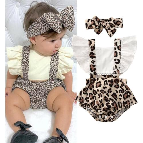 2020 Baby Bodysuits Newborn Infant Kids Baby Girl Lace Leopard Romper Ruffle Jumpsuit Playsuit Clothes