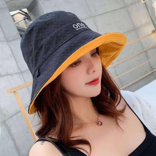 Outdoor Double-sided Cotton Letter Embroidery Fisherman Hat For Woman Fishing Cap Casual Panama Bucket Sunscreen Sun Cap