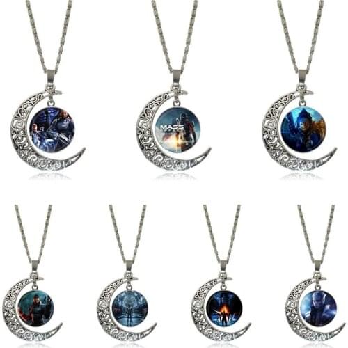 EJ Glaze Mass effect Necklace Fashion Long Chain With Crescent Shaped Necklace Jewelry For Women Choker