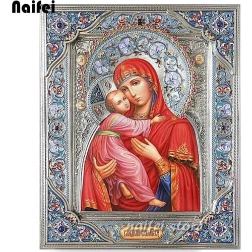 Full square round drill diy 5d diamond painting virgin&child diamond mosaic cross stitch diamond embroidery Religious icon,gift
