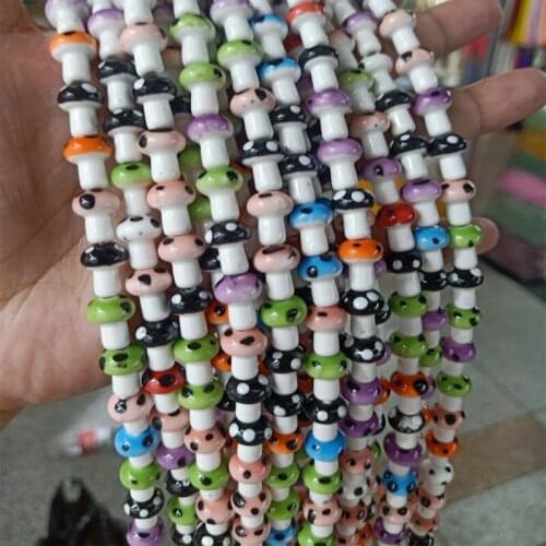 20pcs Mix Color Mushroom Shape Ceramic Beads 10X12mm Loose Spacer DIY Bead For Jewelry Making Bracelet Necklace Earring