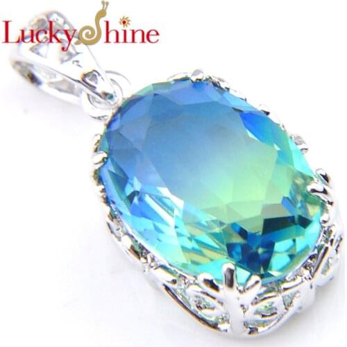 Luckyshine Fashion BI-COLORED Tourmaline Crystal Zirconia Silver Women Holiday Gift Wedding Pendant Necklace