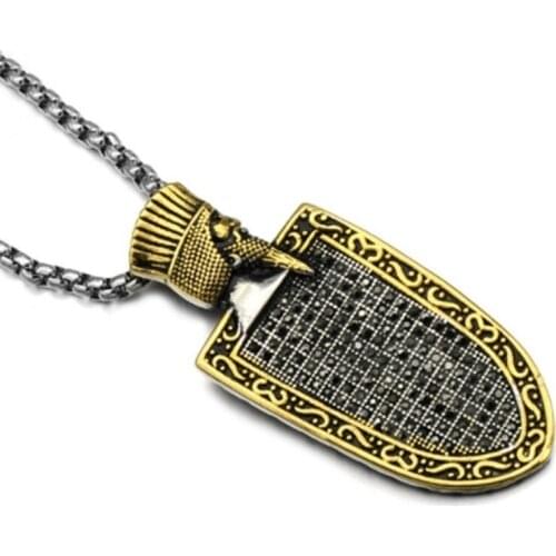 Faravahar Iranian Shield Necklace Gold Color Titanium Stainless Steel Roman Shield Pendants Necklaces for Men Punk Jewelry
