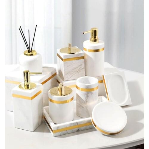 European Style Marble 6/bathroom Kit Lotion Bottle Cotton Swab Pot Soap Dish Bathroom Decoration Cosmetic Storage Tray