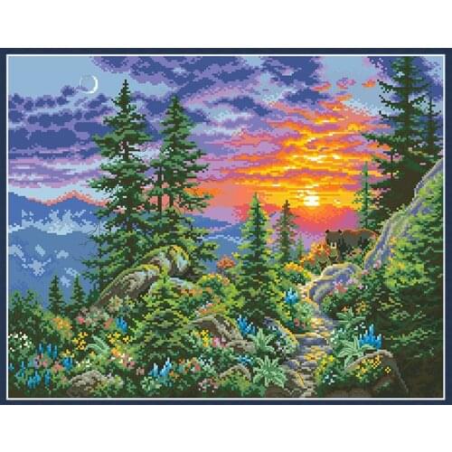 Sunset Landscape Cross Stitch Kits Printed Fabric 11CT 14CT Scenery Embroidery Package Needlework Sets Home Decoration Paintings