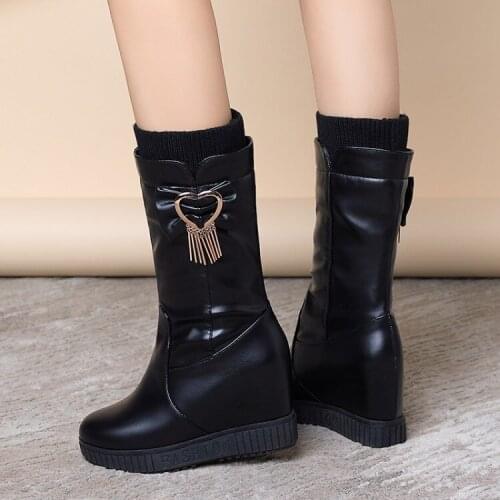 Autumn and Winter 2021 New Fashion Inside Heighten with Waterproof Platform Show Skinny Boots for Women 9-18