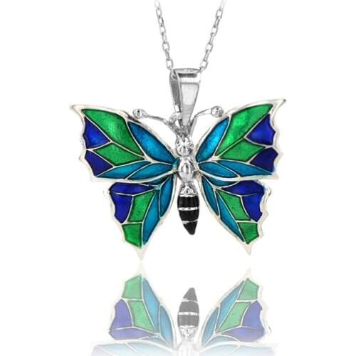 Butterfly Necklace 925 Sterling Silver Colorful Nature Charm Bridesmade Nature Lover Gift