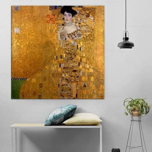 Gustav Klimt Kiss Paintings Replica On The Wall Portrait Of Adele Bloch Golden Classical Wall Art Canvas Picture For Living Room
