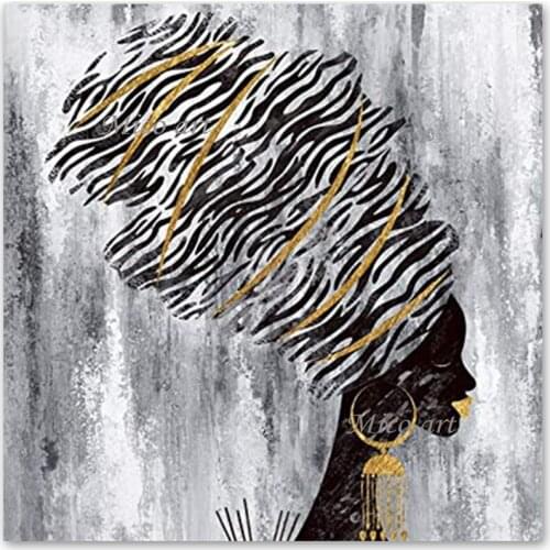 100% Hand-painted Abstract African Woman Portrait Art Oil Painting Modern Bedroom Wall Decorative Figure Canvas Picture Artwork