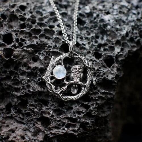 Simple Moonstone Necklace Owl Silver Pendant Necklace Women Line Up Beautiful Witch Jewelry Gift